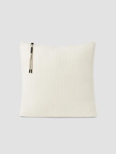 Brunello Cucinelli Cashmere English Rib Knit Cushion With Shiny Zipper Pull In White
