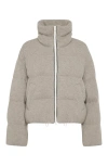 Brunello Cucinelli Cashmere English Rib Knit Down Jacket With Shiny Trims In Cool Beige
