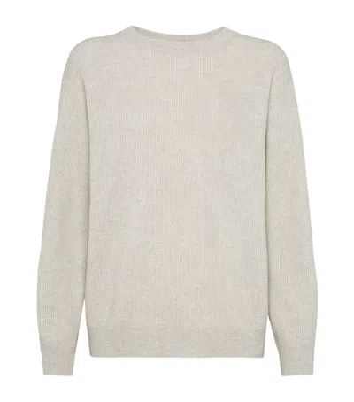 Brunello Cucinelli Cashmere English Rib Knit Sweater In Sand