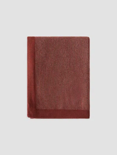 Brunello Cucinelli Cashmere English Rib Knit Throw With Contrast Borders In Firebrick