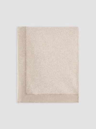 Brunello Cucinelli Cashmere English Rib Knit Throw With Contrast Borders In Neutral