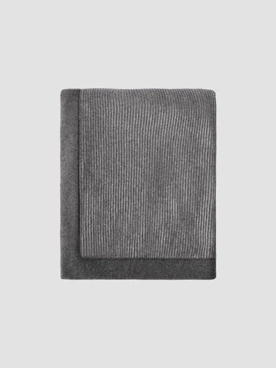 Brunello Cucinelli Cashmere English Rib Knit Throw With Contrast Borders In Gray