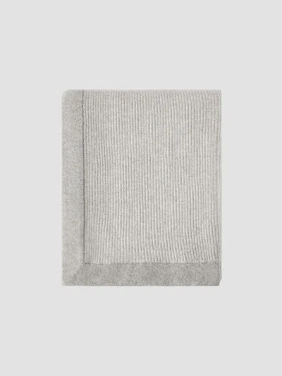 Brunello Cucinelli Cashmere English Rib Knit Throw With Contrast Borders In Gray
