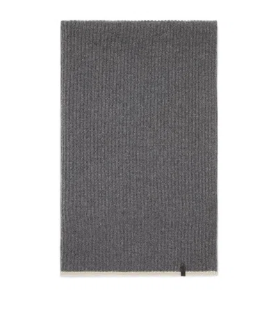 Brunello Cucinelli Cashmere English Rib Monili Scarf In Gray