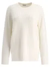Brunello Cucinelli Cashmere English Rib Sweater With Monili Knitwear White In Neutral