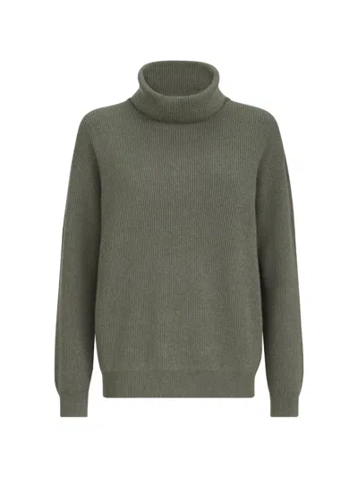Brunello Cucinelli Cashmere English-rib Turtleneck Sweater With Monili In Green