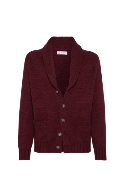 Brunello Cucinelli Cashmere Feather Yarn Cardigan In Purple