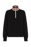 Brunello Cucinelli Cashmere Feather Yarn English Rib Turtleneck Sweater With Shiny Half Zip In Black