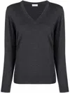 Brunello Cucinelli Cotton Ribbed Knit Top With Monili Detail