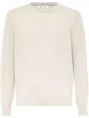 Brunello Cucinelli Crew Neck Cashmere Sweater With Ribbed Cuffs In 中性色
