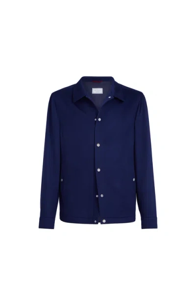 Brunello Cucinelli Flannel-texture Cashemere Shirt Jacket In Blue