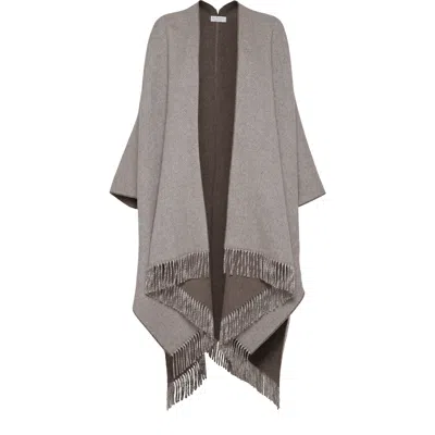 Brunello Cucinelli Cashmere Flannel Poncho In Brown