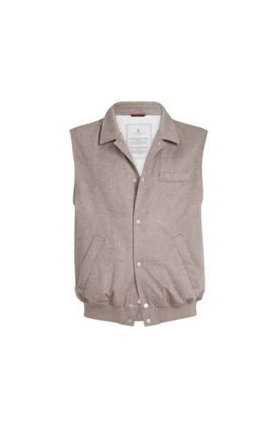 Brunello Cucinelli Cashmere Flannel Vest In Brown