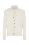 Brunello Cucinelli Cashmere Cardigan With Cable Knit Design In Beige