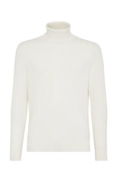 Brunello Cucinelli Cashmere Flat Rib Turtleneck Sweater In Panama