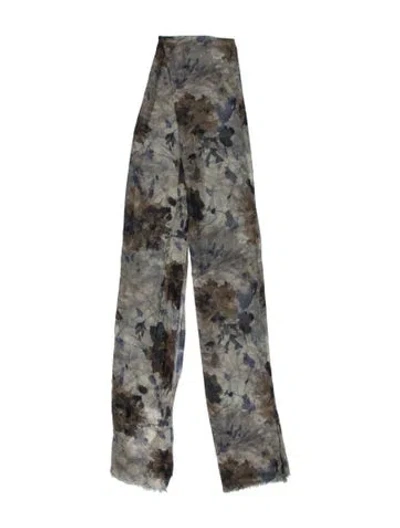 Pre-owned Brunello Cucinelli Cashmere Floral Print Scarf In Gray