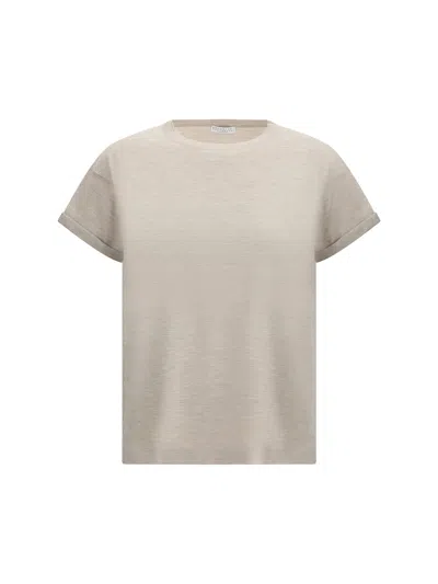 Brunello Cucinelli Women Cashmere Glitter T-shirt In Beige