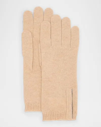 Brunello Cucinelli Cashmere Glove With Monili Detail In C057 Natural