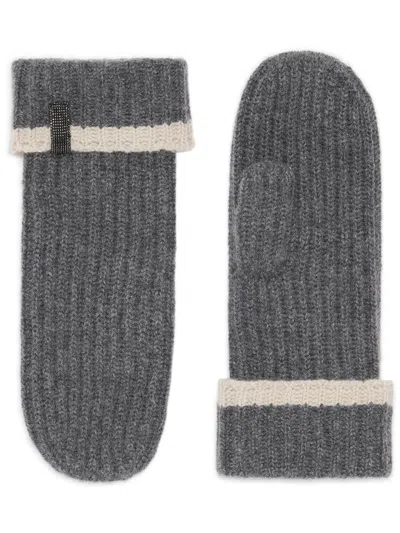 Brunello Cucinelli Cashmere Gloves In Lead