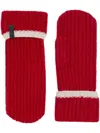 Brunello Cucinelli Cashmere English Rib Knit Mittens With Monili In Red