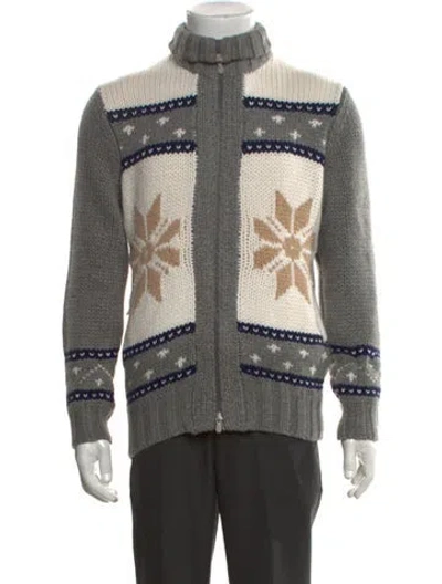 Pre-owned Brunello Cucinelli Cashmere Graphic Print Cardigan W/ Tags In Multi