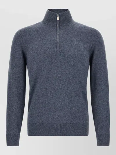 Brunello Cucinelli Slim Fit Half-zip Cashmere Turtleneck Jumper In Gray