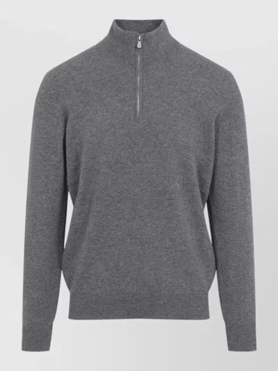 Brunello Cucinelli Cashmere Half Zip Long Sleeve Sweater In Gray
