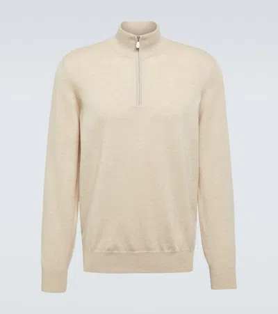 Brunello Cucinelli Cashmere Half-zip Sweater In Beige