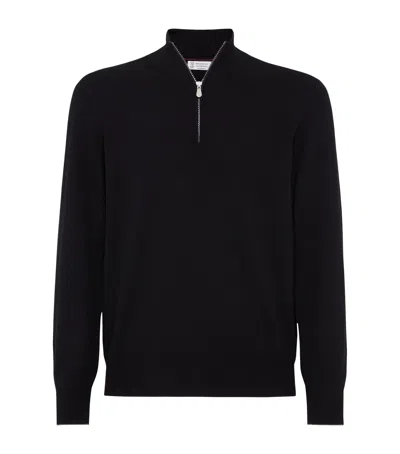 Brunello Cucinelli Cashmere Half-zip Sweater In Black