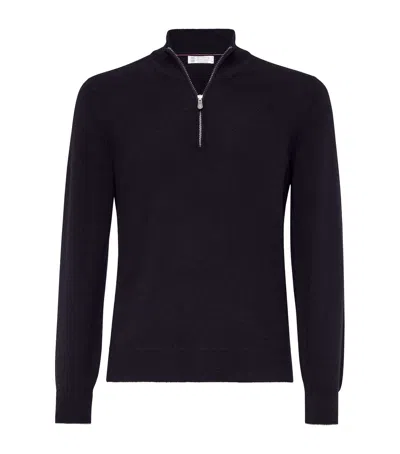 Brunello Cucinelli Cashmere Half-zip Sweater In Blue