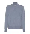 Brunello Cucinelli Zip-fastening Cashmere Polo Shirt In Light Blue Denim