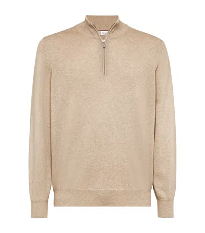 Brunello Cucinelli Cashmere Half-zip Sweater In Brown