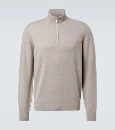 Brunello Cucinelli Cashmere Half-zip Sweater In Brown