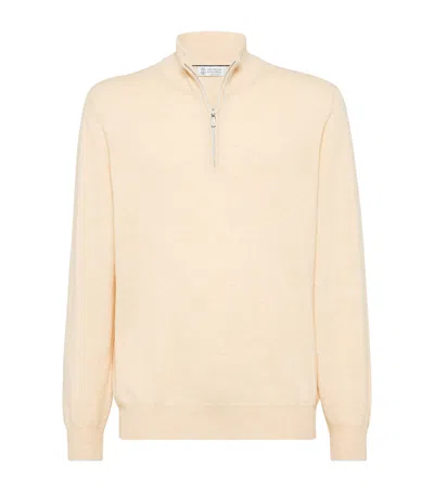 Brunello Cucinelli Cashmere Half-zip Sweater In Orange