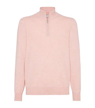 Brunello Cucinelli Cashmere Half-zip Sweater In Orange