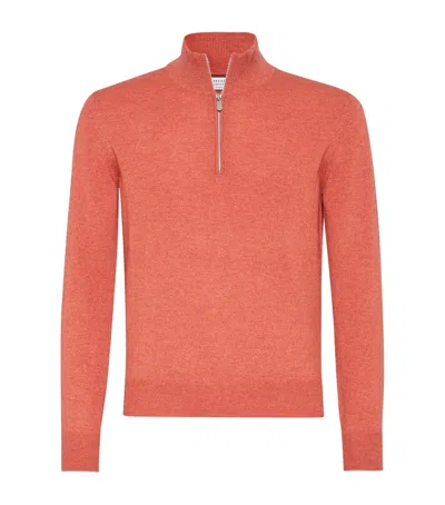 Brunello Cucinelli Cashmere Half-zip Sweater In Orange