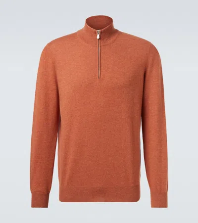 Brunello Cucinelli Cashmere Half-zip Sweater In Orange