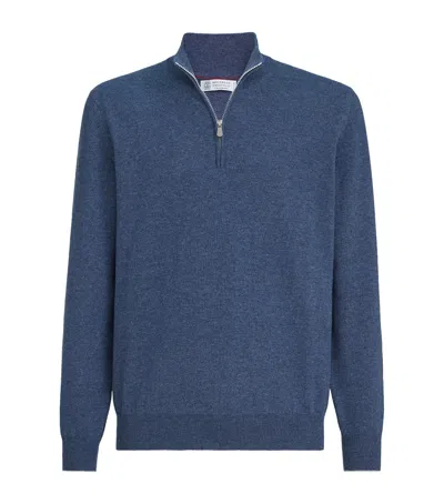 Brunello Cucinelli Cashmere Half-zip Sweater In Blue
