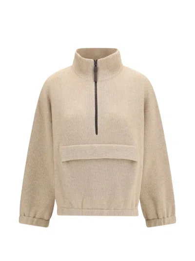 Brunello Cucinelli Cashmere Half-zip Sweater In Neutral