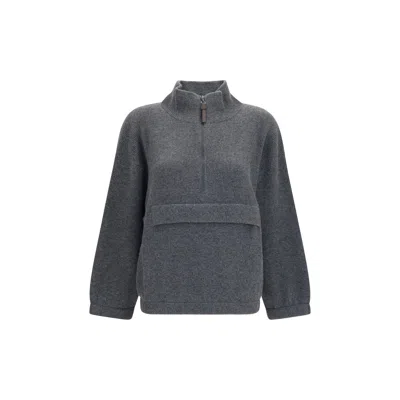 Brunello Cucinelli Cashmere Half-zip Sweatshirt In Gray
