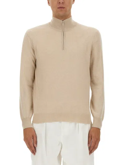 Brunello Cucinelli Cashmere Half-zip Turtleneck Sweater In Neutral