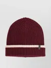 Brunello Cucinelli Cashmere Hat Monili Detail Fold Ribbed Knit In Burgundy