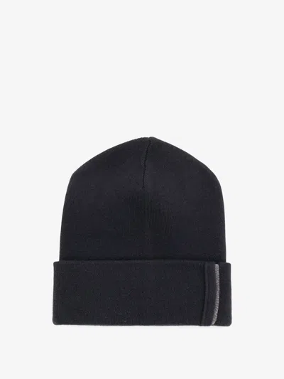 Brunello Cucinelli Cashmere Hat With Monili Detail In Black