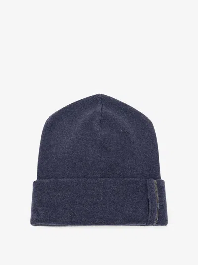 Brunello Cucinelli Monili-chain Turn-up Brim Beanie Hat In Blue