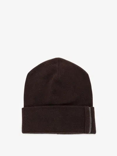 Brunello Cucinelli Cashmere Hat With Monili Detail In Brown