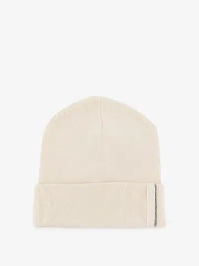 Brunello Cucinelli Cashmere Hat With Monili Detail In White