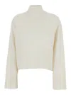 Brunello Cucinelli White Sweater With High Neck And Monil Detail On The Rear In Cashmere Woman