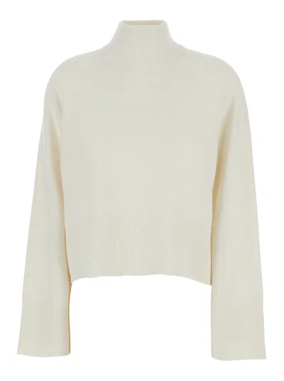 BRUNELLO CUCINELLI BRUNELLO CUCINELLI WOMEN WHITE SWEATER WITH HIGH NECK AND MONIL DETAIL ON THE REAR IN CASHMERE WOMAN