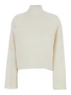 Brunello Cucinelli White Sweater With High Neck And Monil Detail On The Rear In Cashmere Woman