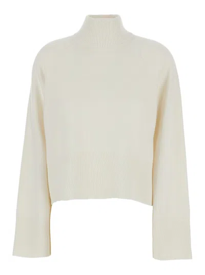 BRUNELLO CUCINELLI WHITE SWEATER WITH HIGH NECK AND MONIL DETAIL ON THE REAR IN CASHMERE WOMAN
